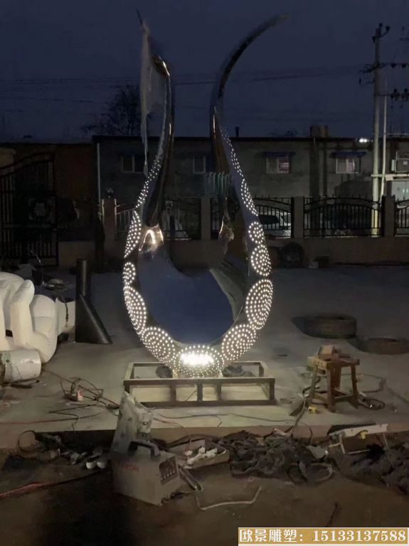 不銹鋼抽象天鵝雕塑廠家 發光燈光抽象動物天鵝